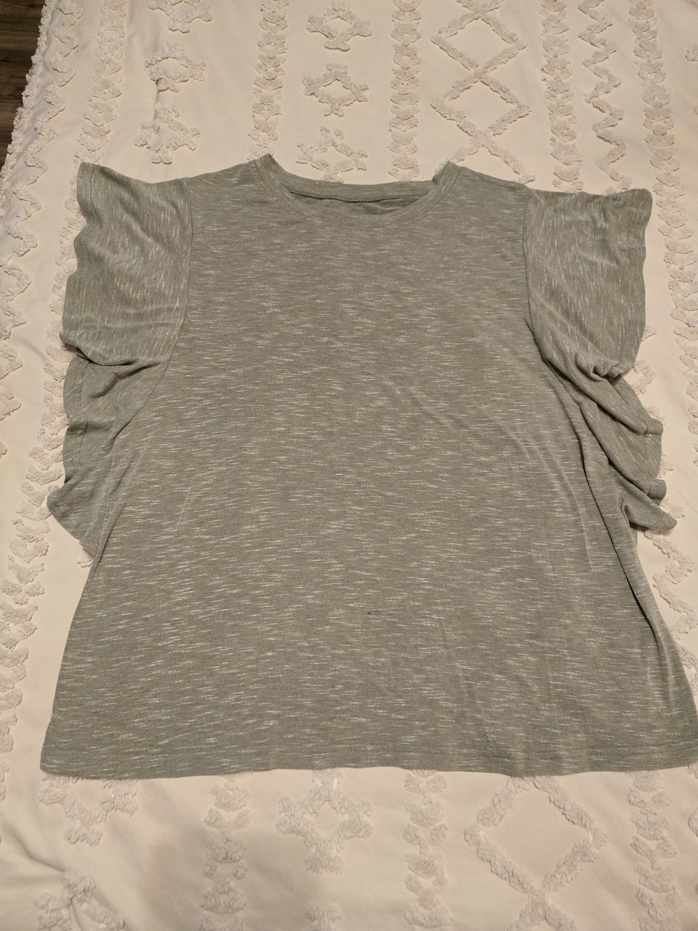 Heathered Sage Green Short Sleeve Ruffle Tee